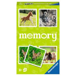  A memory game featuring young animals, including a deer, kittens, and other wildlife. The game includes various animal images and shapes.