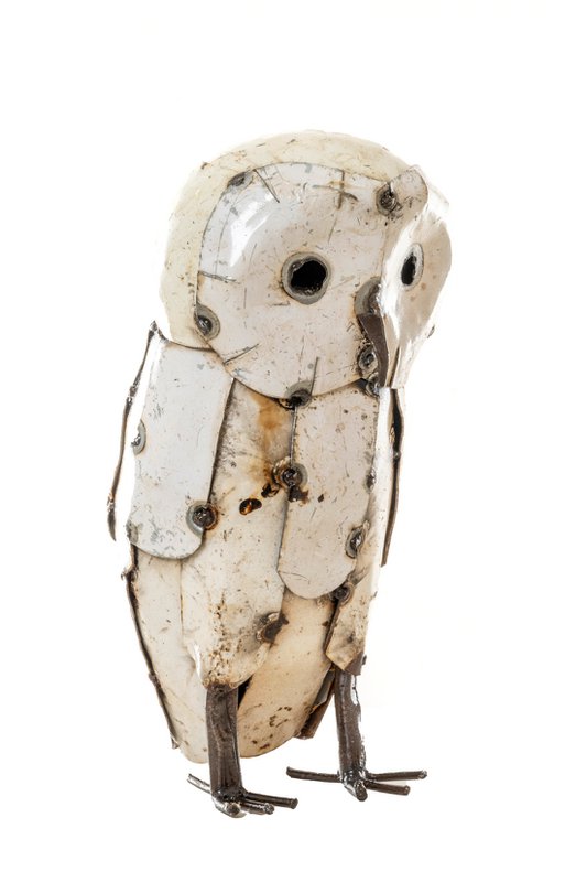 GUFO BIANCO PIUMATO MEDIO IN METALLO ZIMBA-ARTS