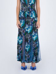 Blue Lotus Flower Print and Lace Skirt