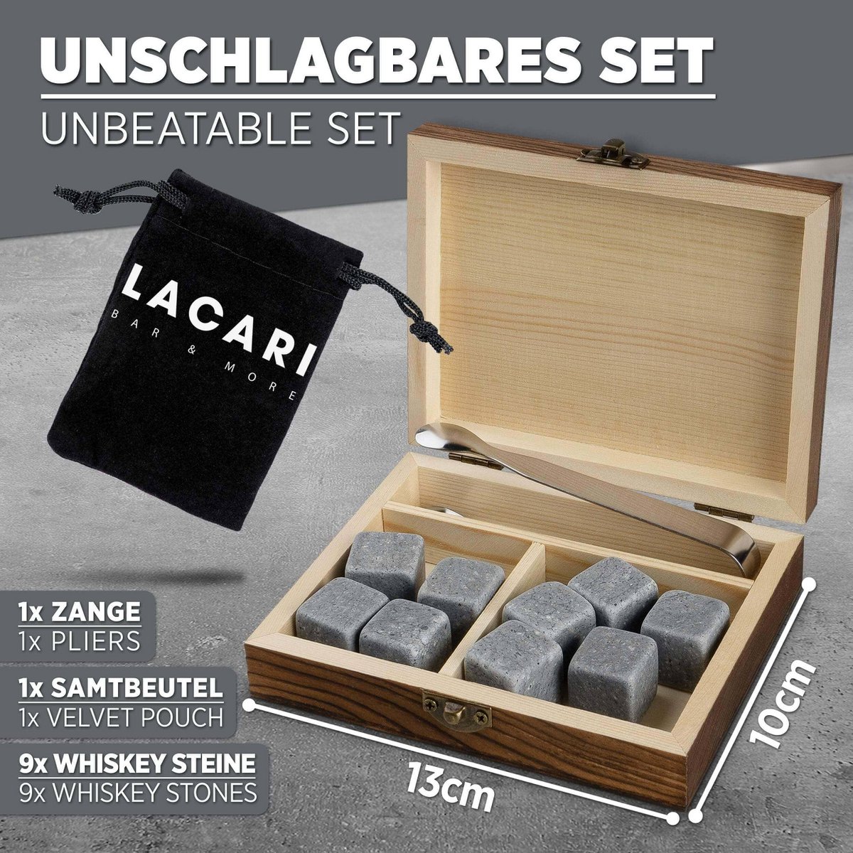 Ensemble de 9 pierres à whisky en pierre volcanique | Pour des boissons fraîches sans diluer