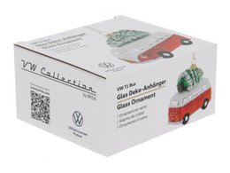 Volkswagen VW T1 Bus Glasdekoration/Weihnachtsschmuck in Geschenkbox – Rot mit Baum