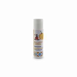 Sweet orange lip balm, protective formula, natural citrus flavor, cylindrical tube packaging.