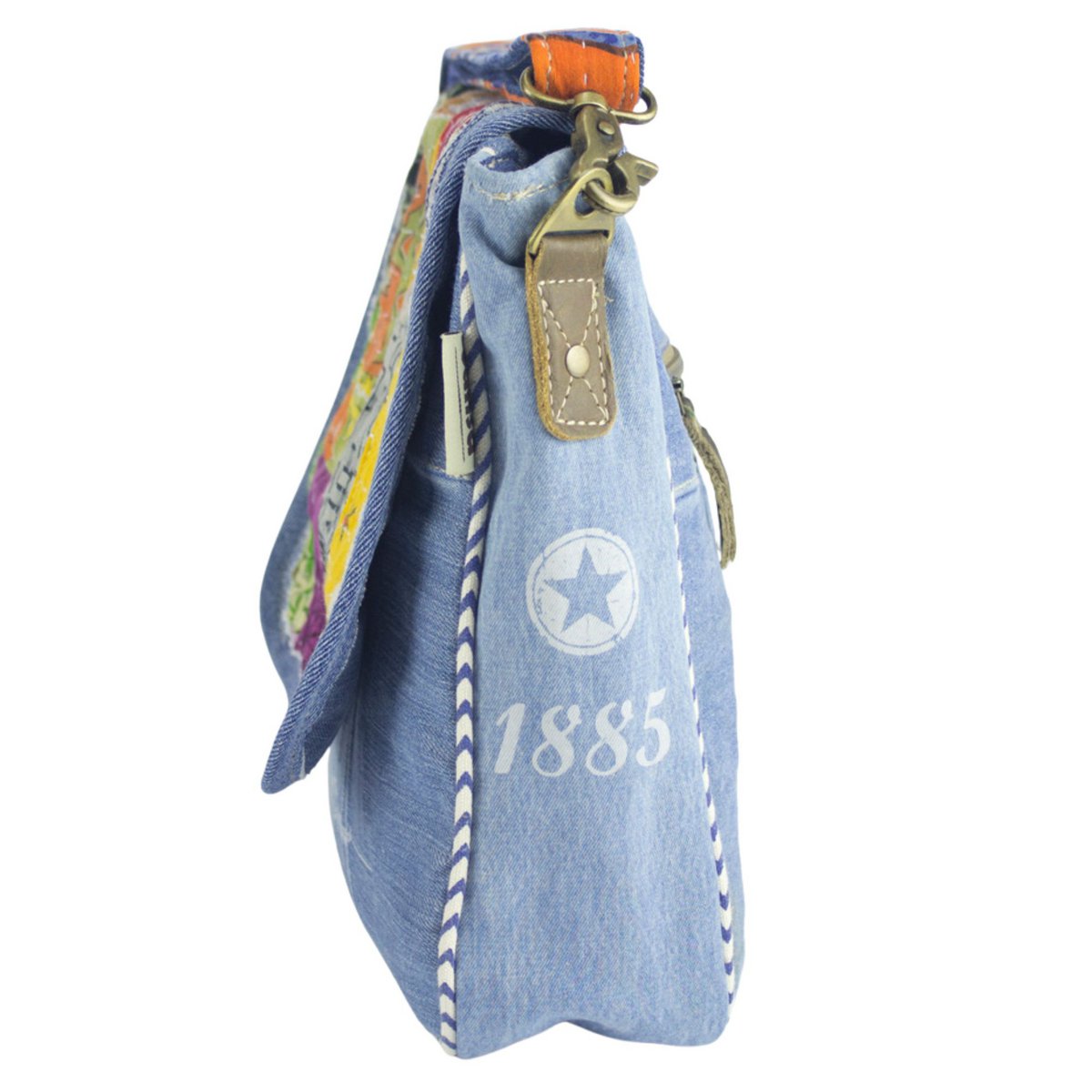 Sac bandoulière pour femme Sunsa en jean upcyclé et tissu sari (toile). Sac à main style rétro vintage. Sac bandoulière pour femme.