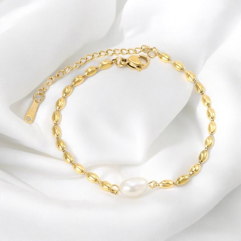 Aluna - Bracciale Accaio placcato oro 18k con perla di fiume