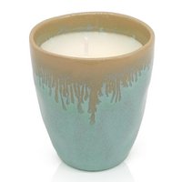 Stoneware candle in a turquoise espresso cup
