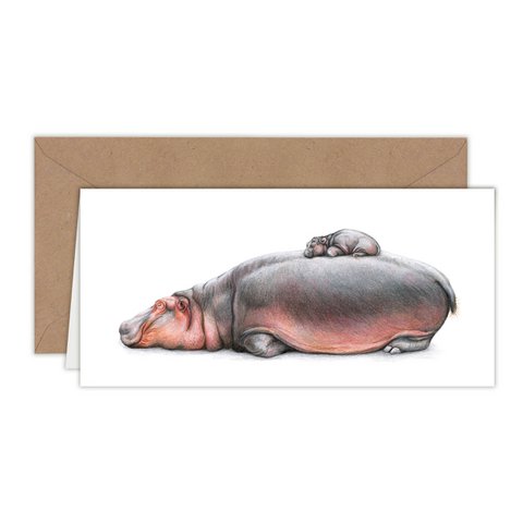 Nijlpaard - Babywenskaart, 21 x 10 cm, Nijlpaard, Kaarten