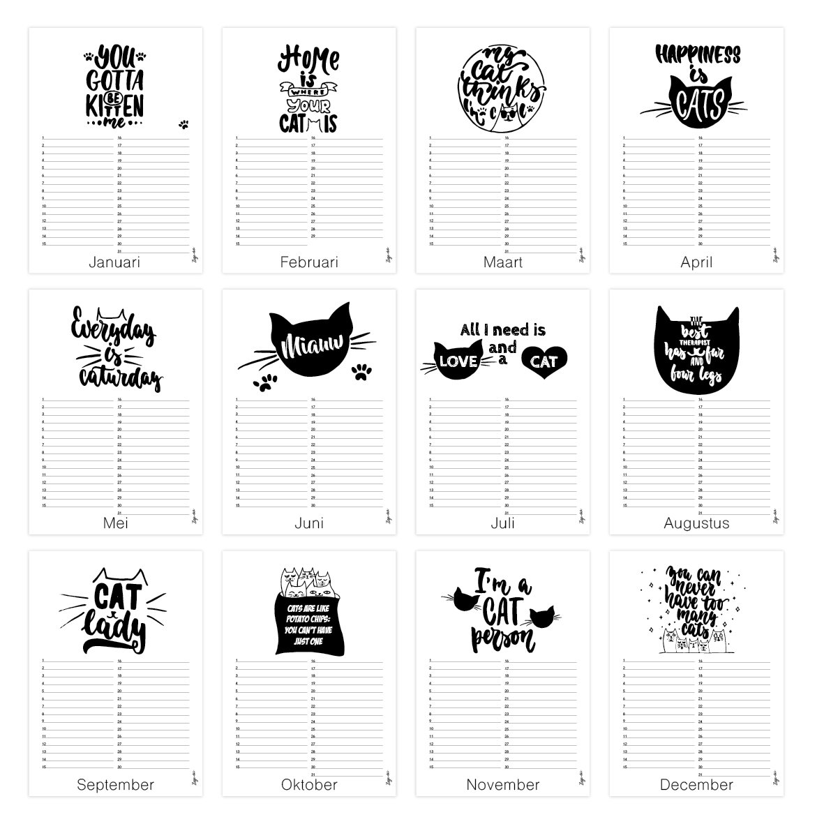 Calendrier d'anniversaire de chats A4