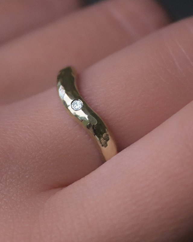 Pre-Set Hidden Inner Strength Ring Gold Hammered