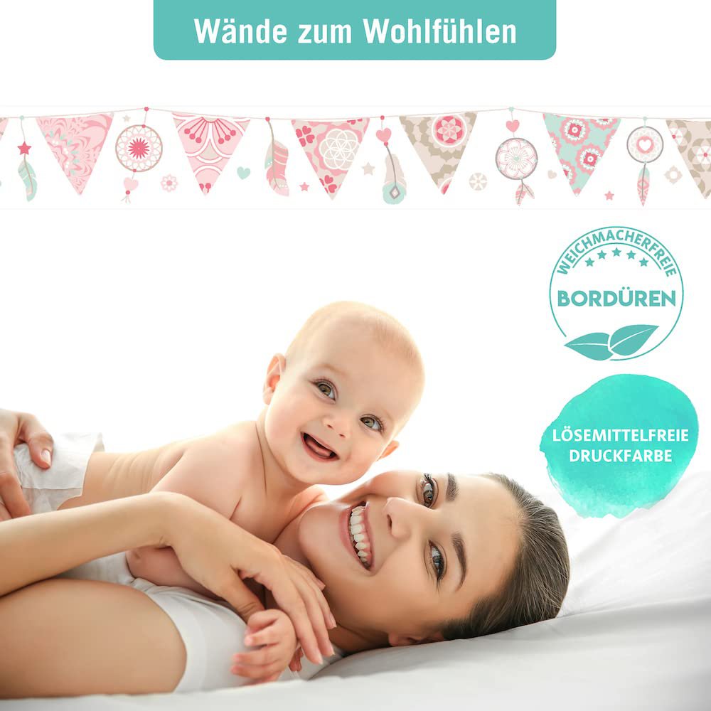 Bordüre „Traumfänger & Wimpel” Rosa/Mint/Beige
