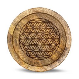 Mangohout Crystal Grid Dienblad Flower of Life 15 cm