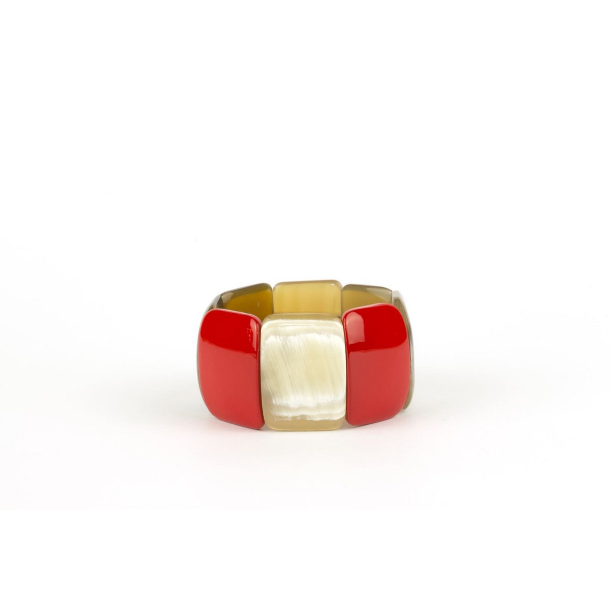 Bracelet articulé 8 grandes pièces en corne noire et laque rouge