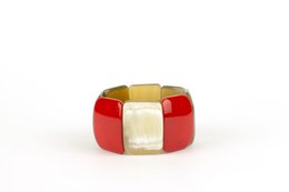 Bracelet articulé 8 grandes pièces en corne noire et laque rouge