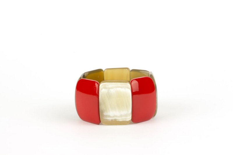 Bracelet articulé 8 grandes pièces en corne noire et laque rouge