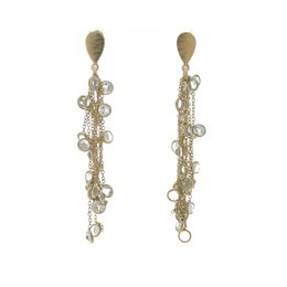  Aquamarine stud earrings with gold plating and dangling crystal accents. Elegant and feminine jewelry piece.