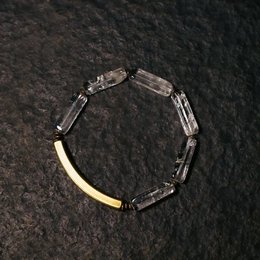 Clear Quartz Square Bar Bracelet with Bronze Charm