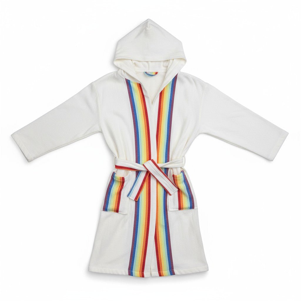 Children's bathrobe made from 100% cotton with a rainbow design