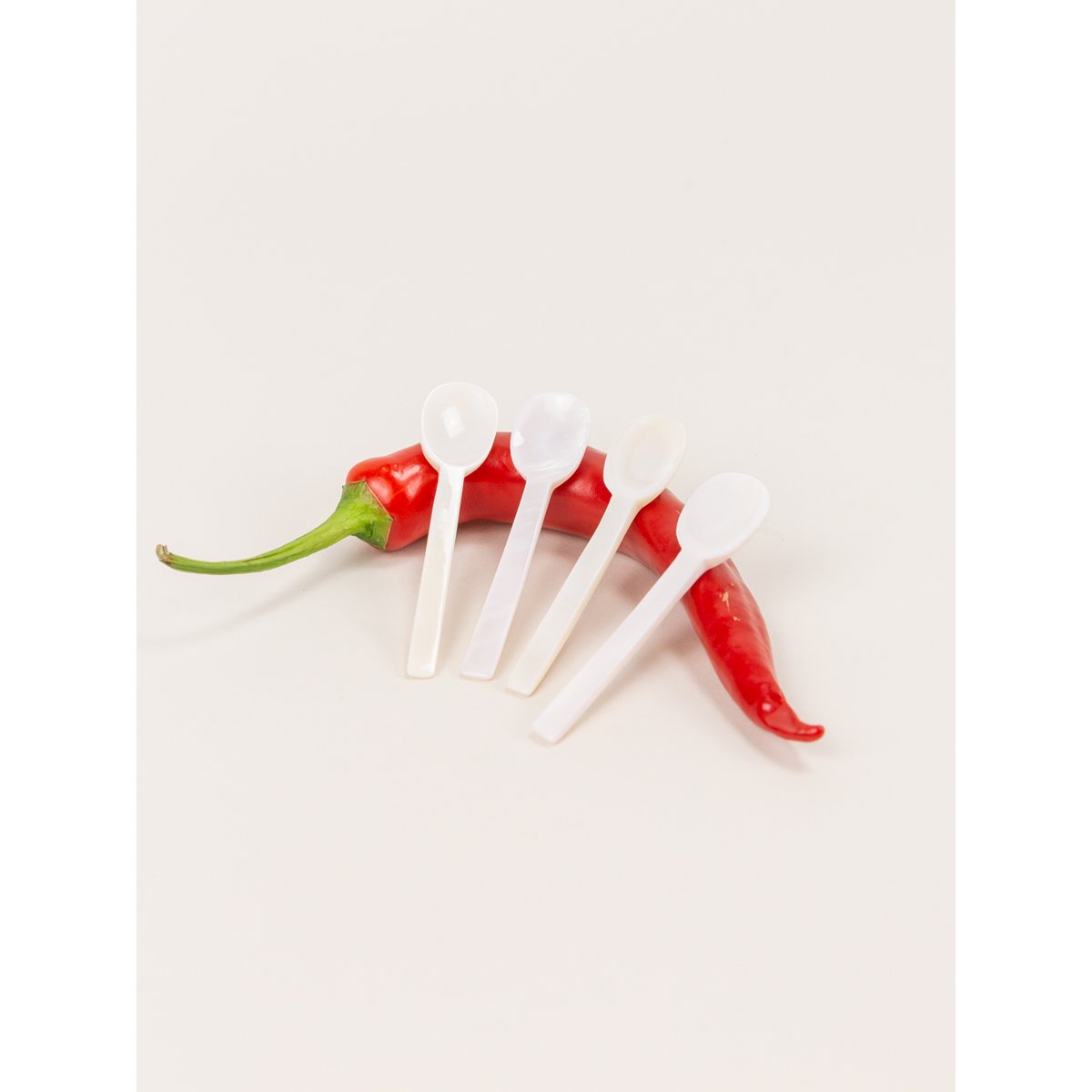 Set van 6 zoutlepel in wit parelmoer