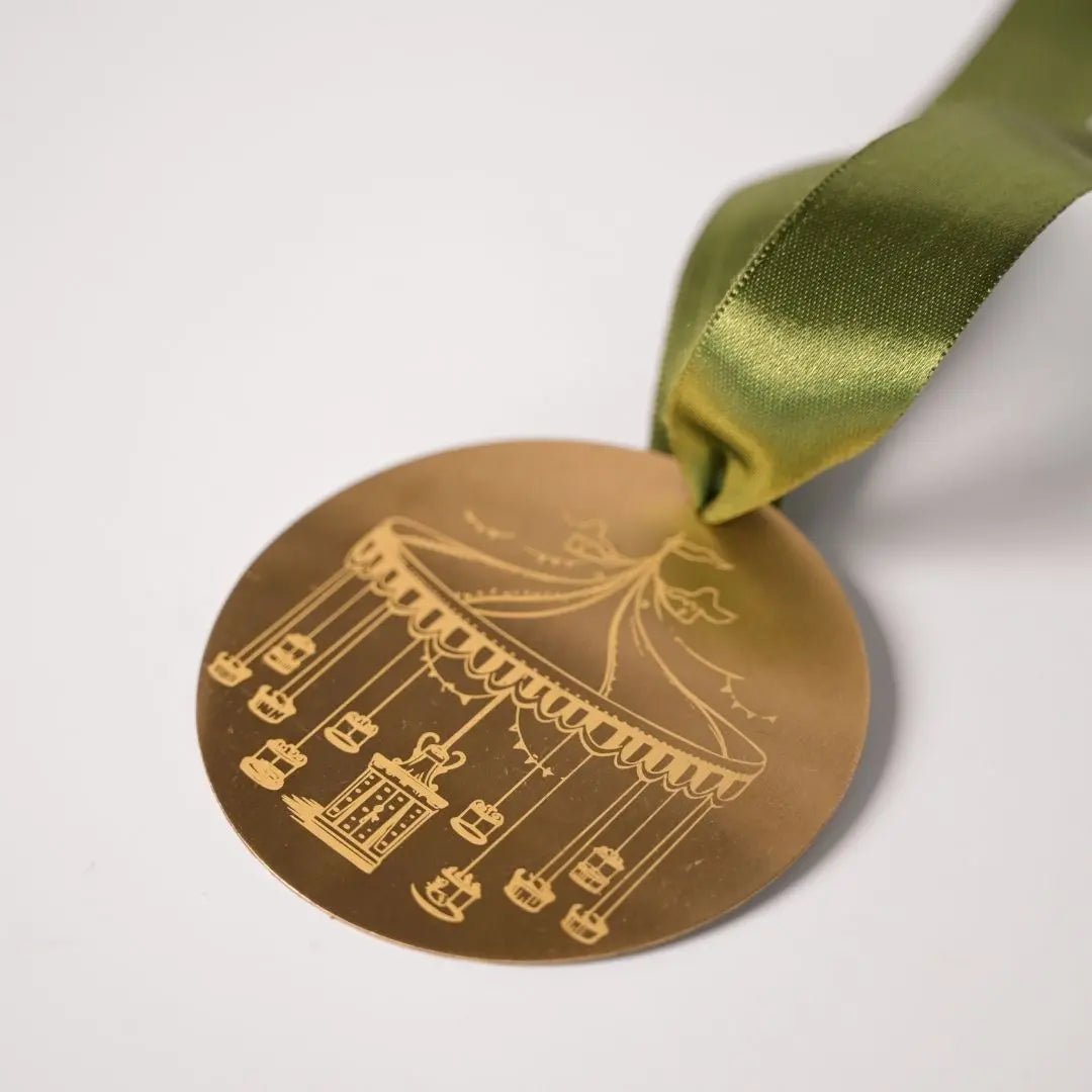 Ornament | Brass Carousel Hanging Laser Etched Linen | Green