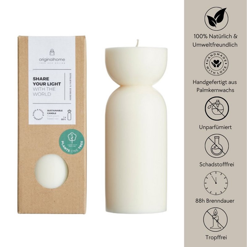 Biologische druppelvrije, parfumvrije eco stompkaars Originalhome | Witte M