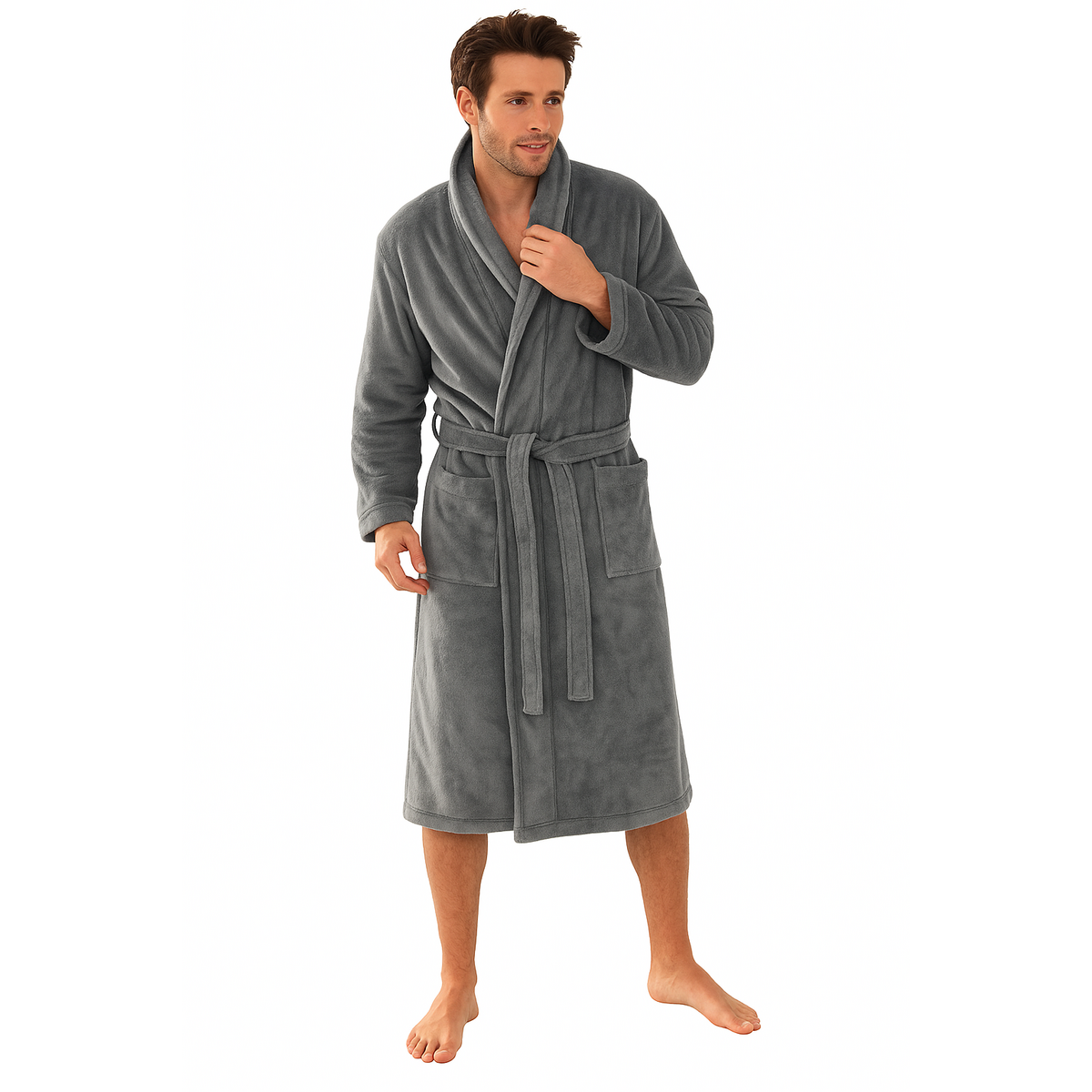 Augio premium di Eden »Pleece di corallo morbido 350 g/m²» Coat di sauna lungo con borse annesse »Mantle mattutino di 116 cm» Unisex in grigio
