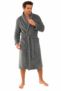 Premium Bathrobe of Eden »Soft Coral Fleece 350 g/m²» Lange sauna -jas met bijgevoegde zakken »Morning Mantle 116 cm lang» unisex in grijs