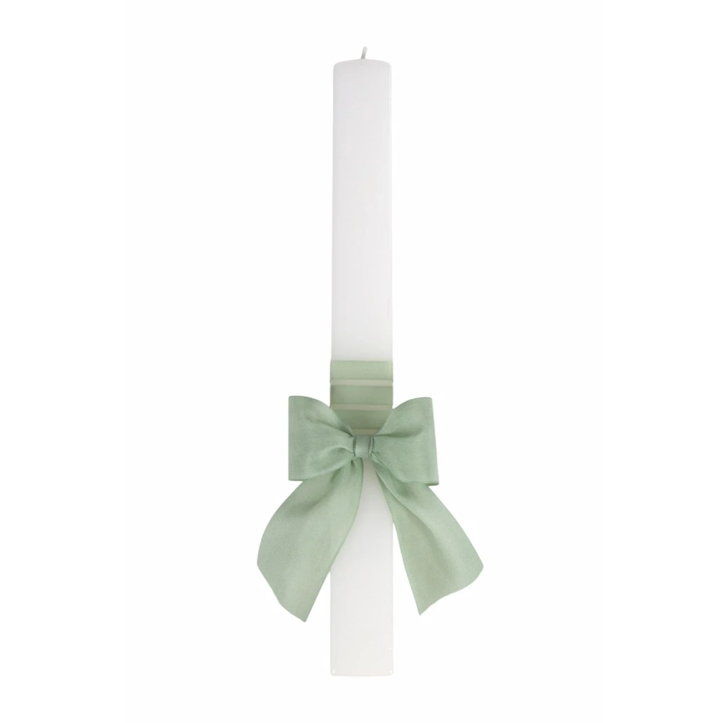 Candela battesimale quadrata con fiocco verde