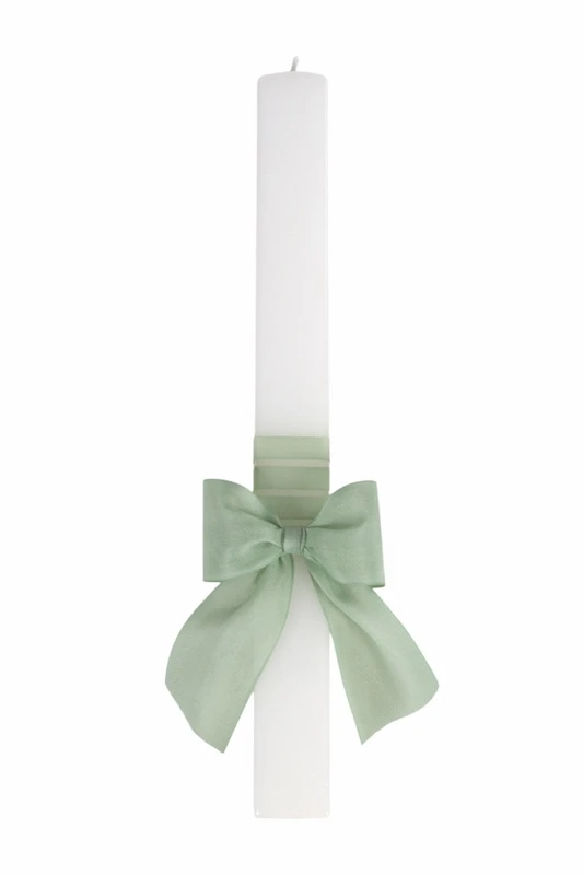 Candela battesimale quadrata con fiocco verde