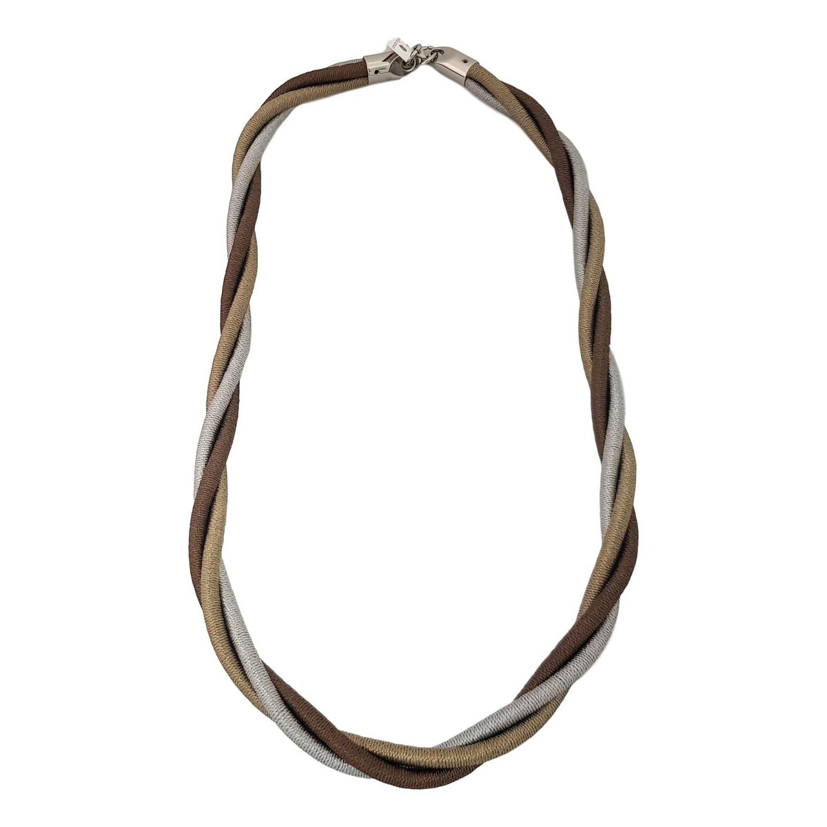 Collier Cordons En Caoutchouc Tressés - Or/Argent/Marron