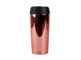 Rosegold chrome travel cup with sleek, modern design and durable stainless steel construction.