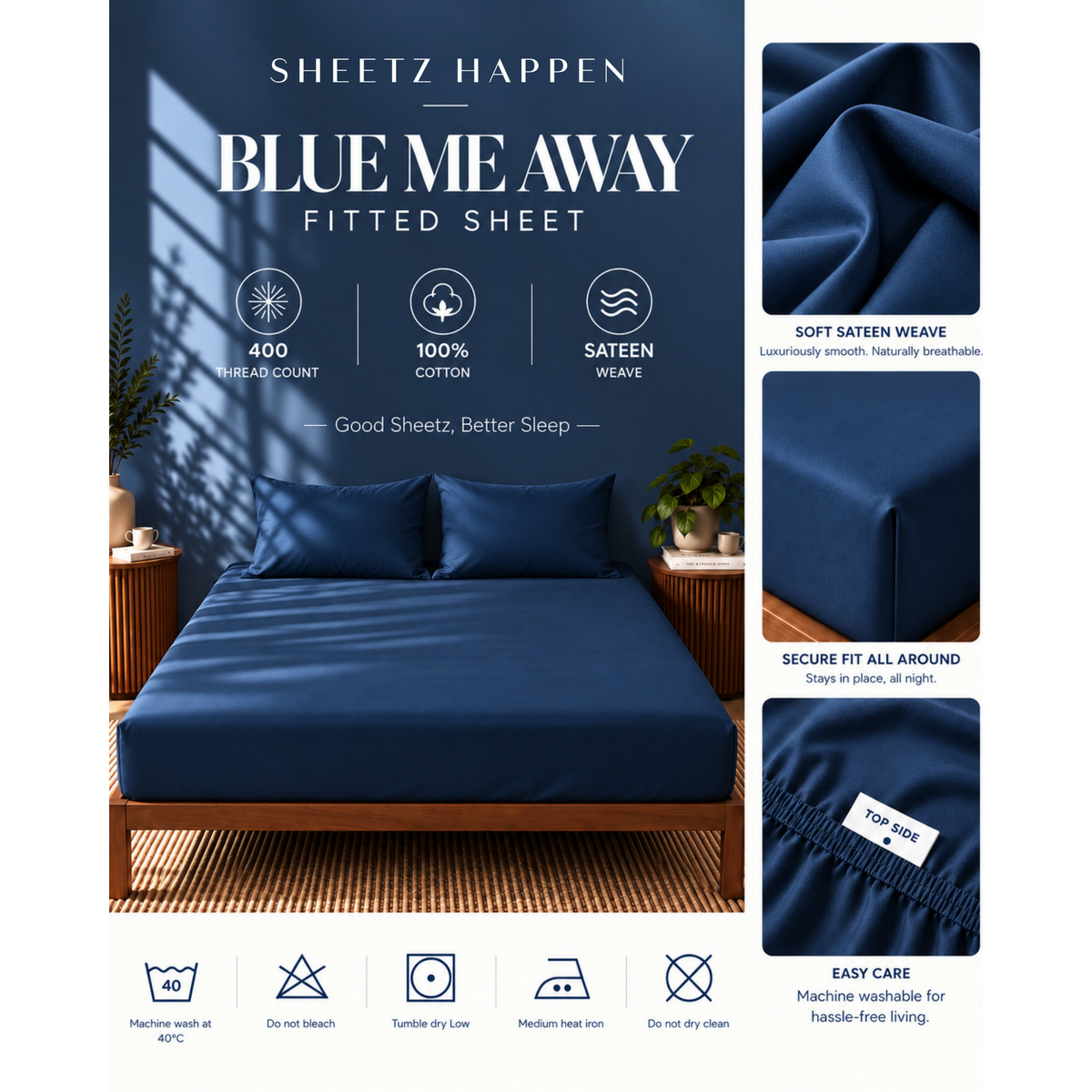 Drap-housse - Satin de coton 400 fils au pouce - Blue me away