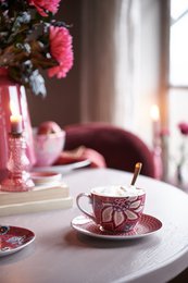 Set/2 Cups & Saucers Flower Festival Dark Pink 280ml