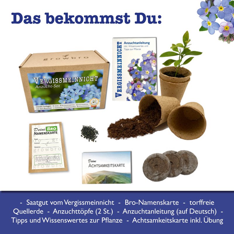 growbro forget-me-not growing set, grow your OWN LOVE SYMBOL, gifts for best friends, gift ideas for women, and much more.
