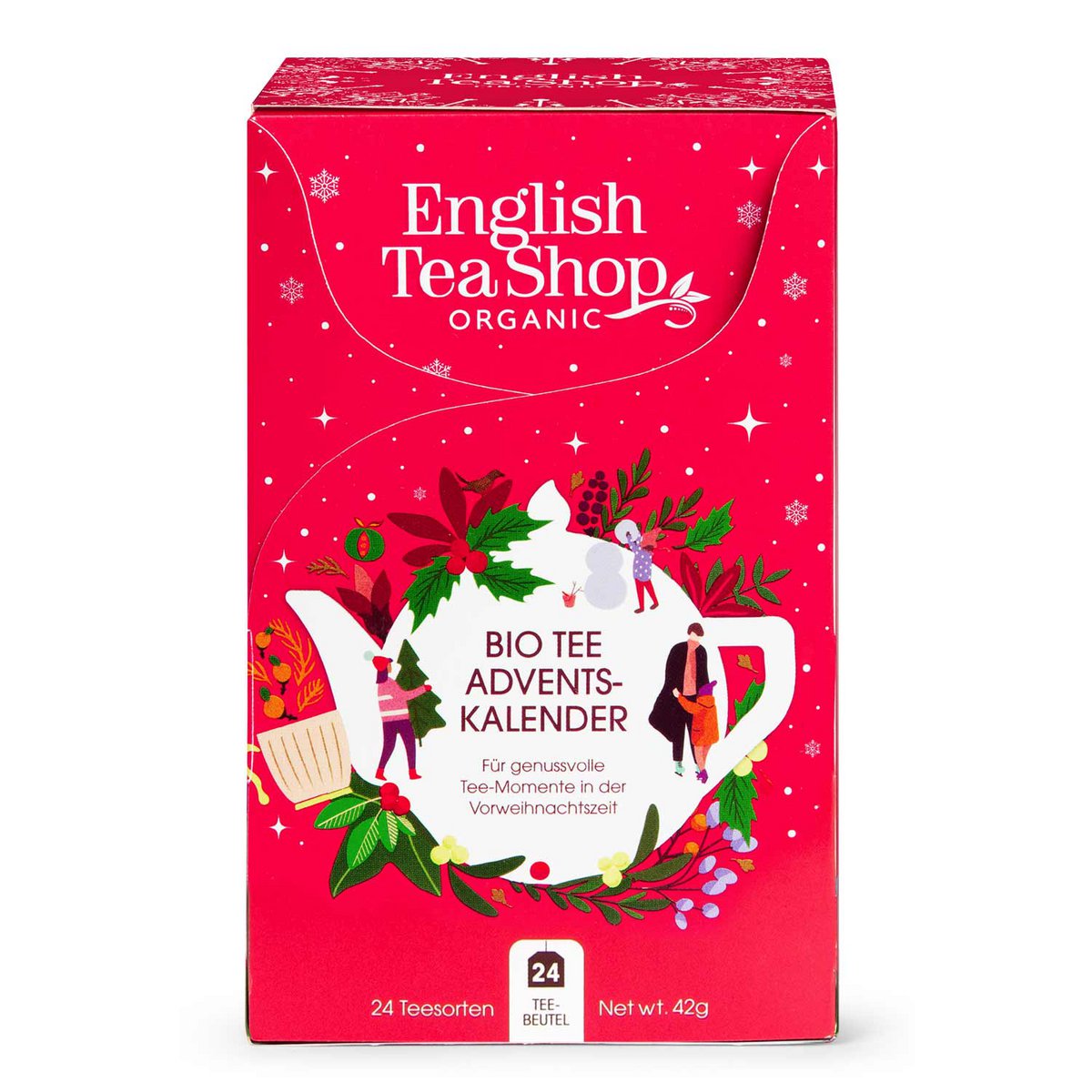 ETS - Tee Adventskalender 2026 "Elfen-Dorf" rot, 24 verschiedene BIO Tees