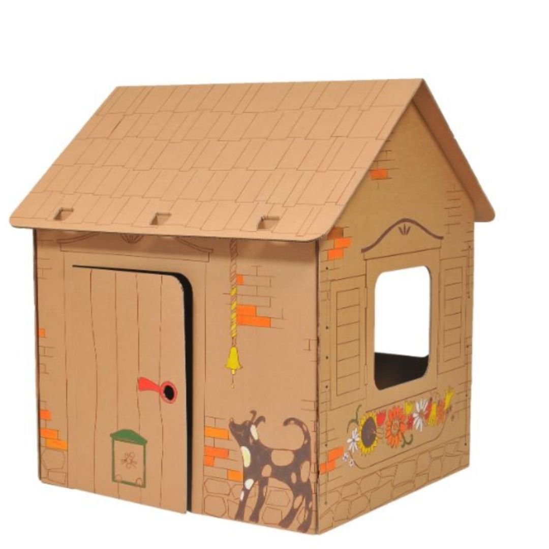 Kartonnen speelhuis Cabine met contouren van leuke dieren, bruin, groot, doe-het-zelf, om te schilderen, 3+ jaar