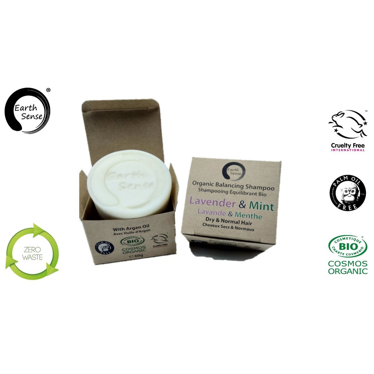 Organic Certified Balancing Solid Shampoo - Lavender & Mint - Dry & all Hair Types 60g