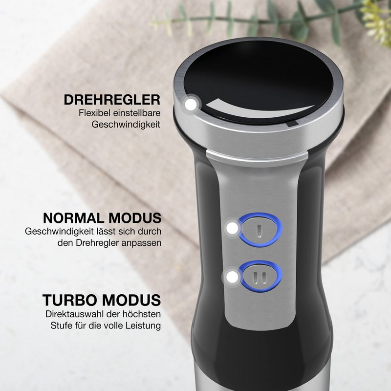 LIFETIME 1000W hand blender stainless steel - with splash guard and 8 levels plus turbo | High-quality stainless steel blender and blender | Kitchen Wand | Hand blender stirring rod stick - mixer 1000 watts