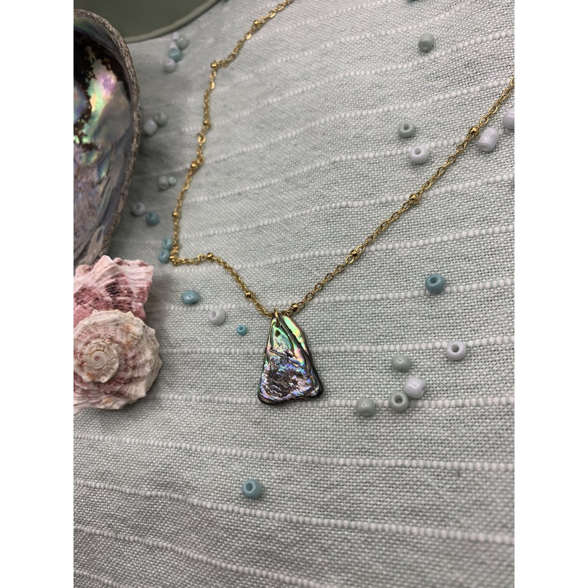 Collar de conchas | Paua/Abalone 40 cm oro acero inoxidable playa océano joyería hecha a mano