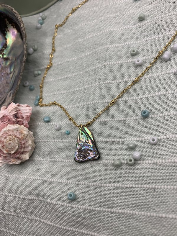 Muschelkette | Paua/Abalone 40 cm goldener Edelstahl handgefertigter Strand-Ozean-Schmuck