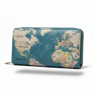 World Map Travel Wallet - Zipper Closure Design