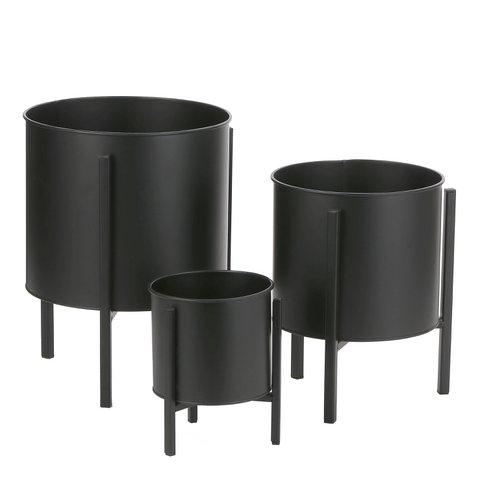 Jessy Blumentopf auf Ständer – 3er-Set – H35 x Ø27 cm – Metall – Schwarz