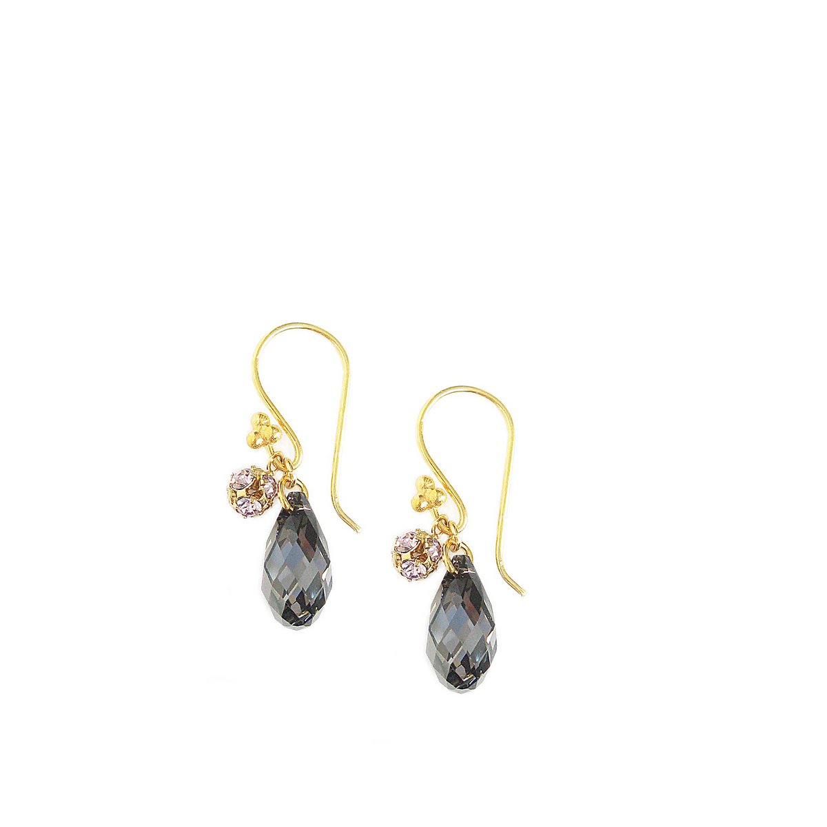 Pendientes bañados en oro de 18 quilates con gotas de cristal "Black Silver Night"