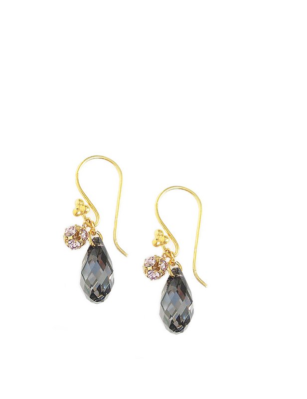 Pendientes bañados en oro de 18 quilates con gotas de cristal "Black Silver Night"