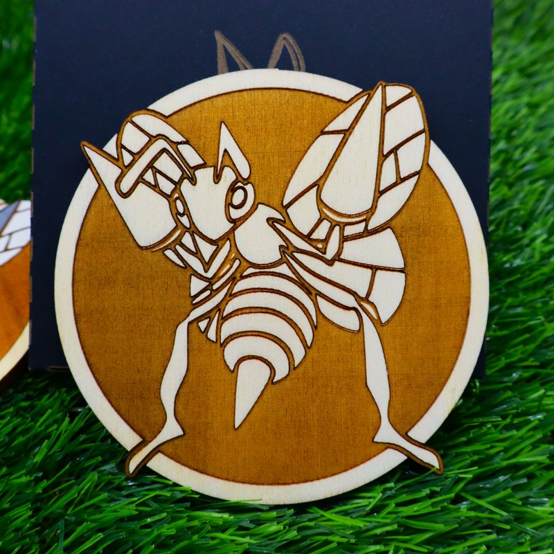 Wooden Colorful Pokémon Coaster, Beedrill, Geek Decor, Nerd Room Anime Fan Gift Housewarming