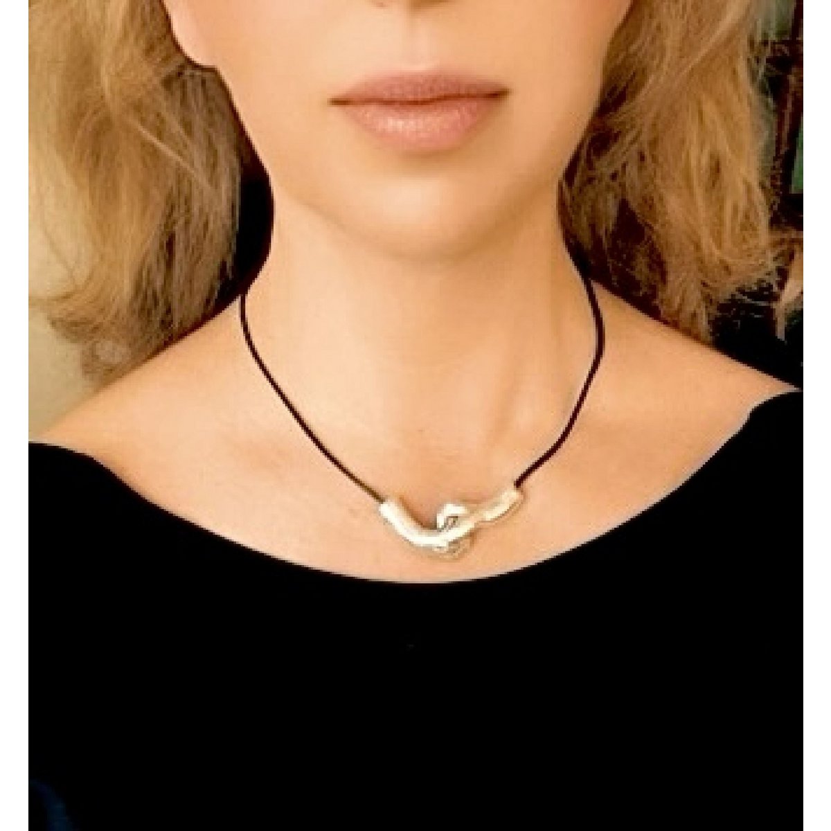 Silver Union Collar 925 10µ en zwart leer