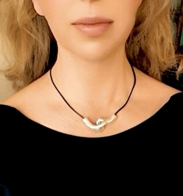 Silver Union Collar 925 10μ og sort læder