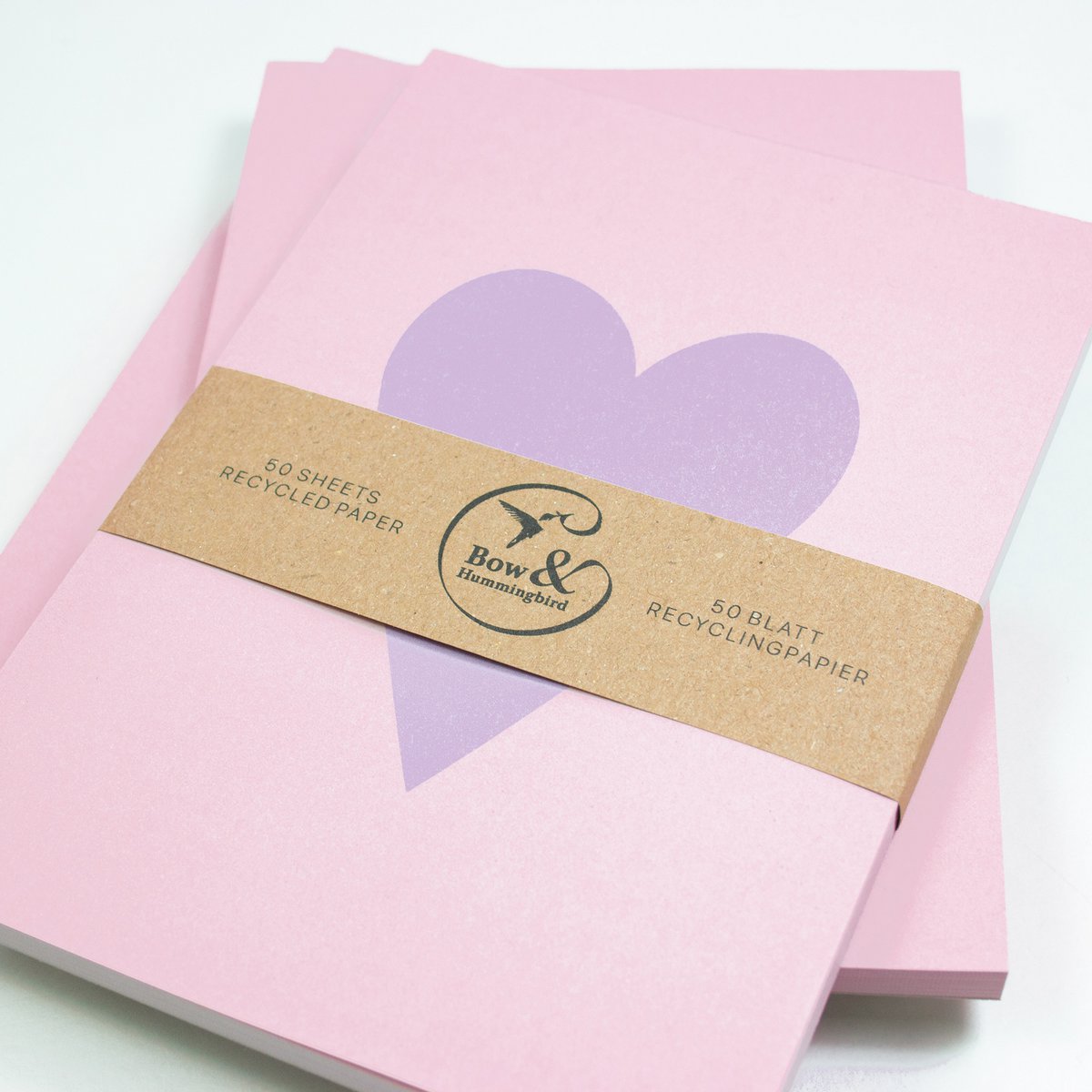 Let op blok hart rosa/paars gemaakt van gerecycled papier