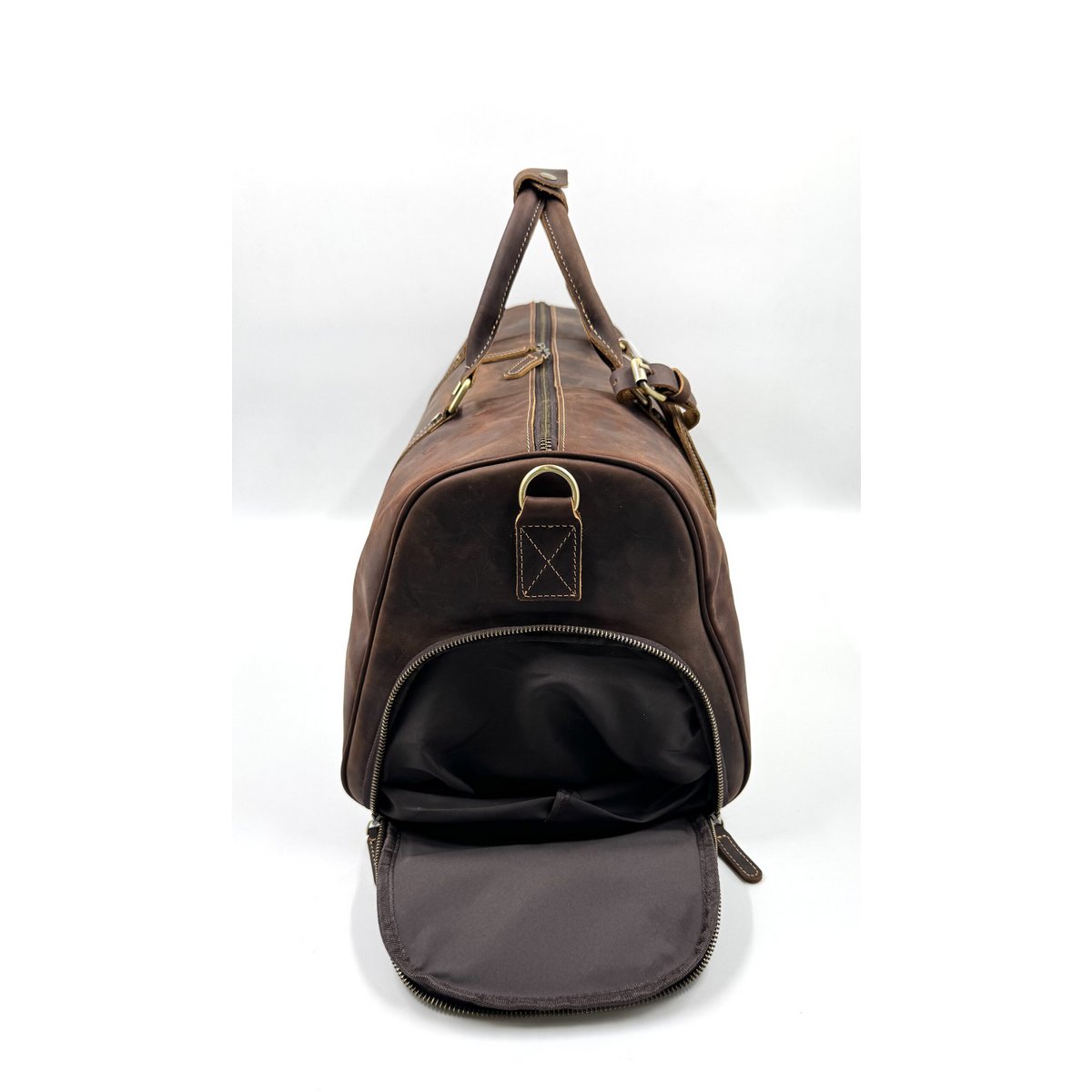 Handmade Oiled Leather Travel Bag – Artisan 50cm "Navigator" Duffle with Dedicated Shoe Compartment