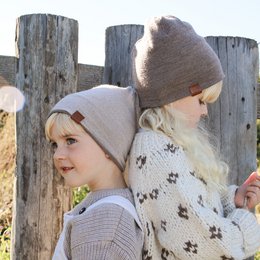 Merino vendbar hat - jeans-beige