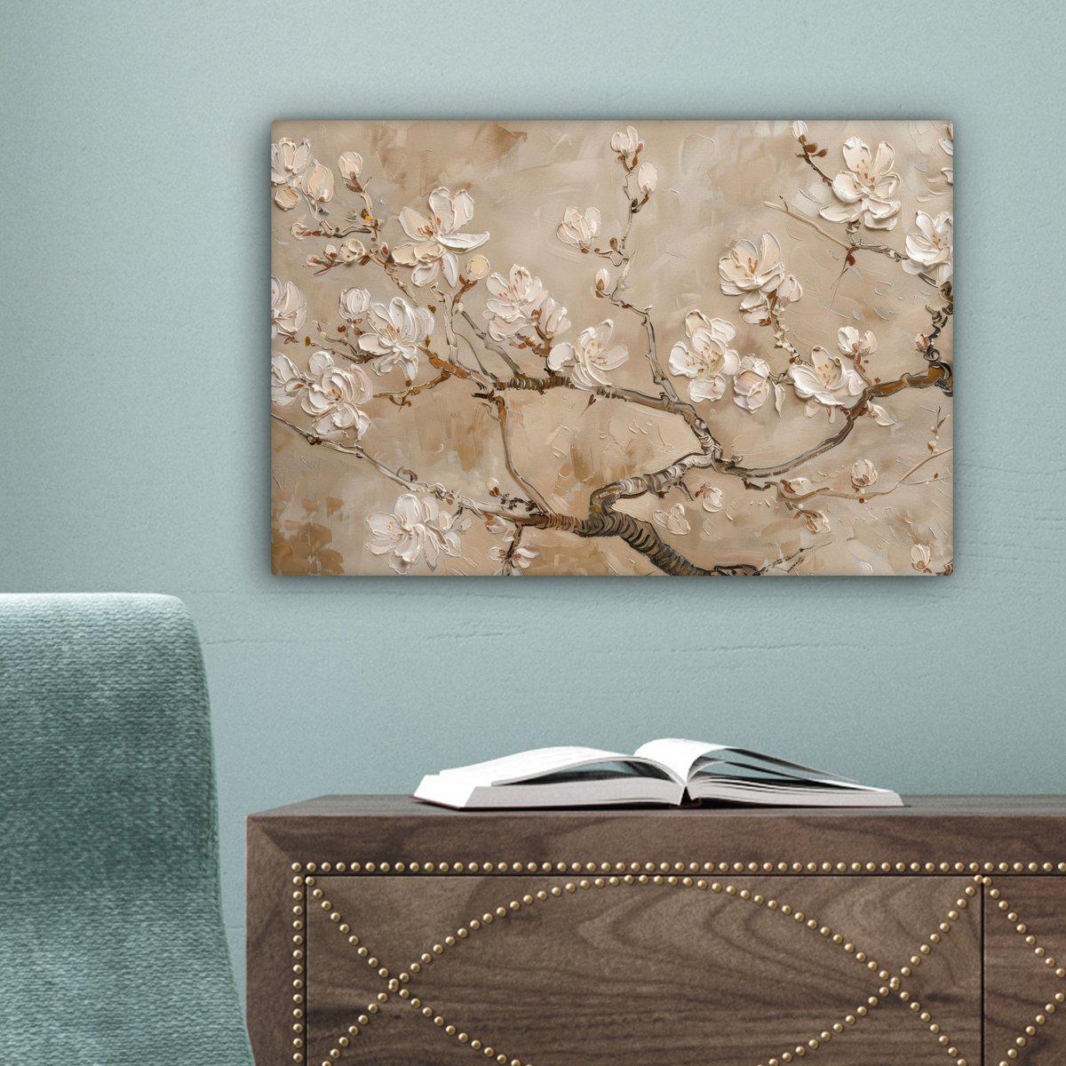 Pintura de lienzo - Decoración de pared - Flores - Rosa - Moderno - Beige