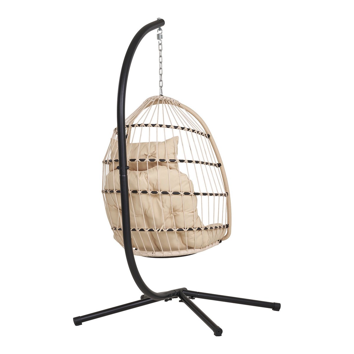 Patras Hanging chair, steel stand, foldable seat, incl. cushions, beige/grey/black